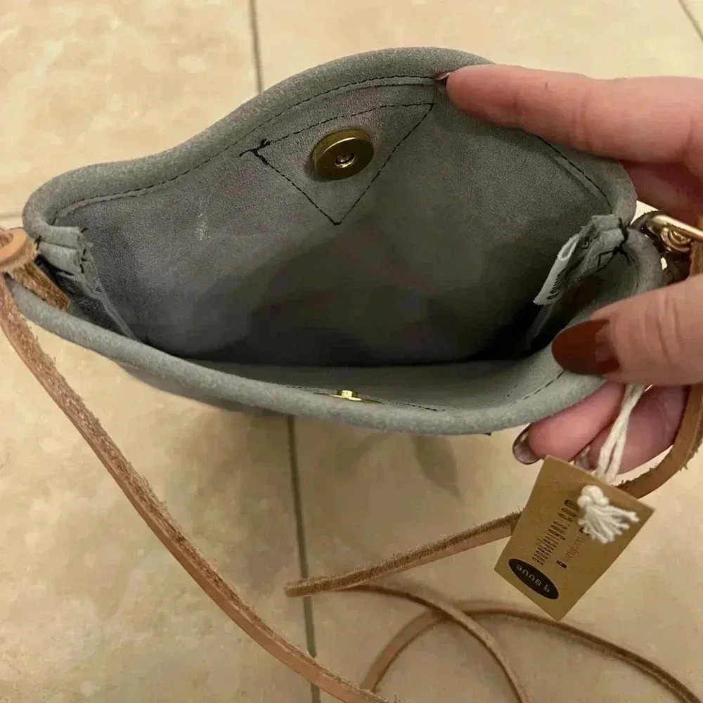 Grey Suede Crossbody Bag handmade - Picture 3 of 5